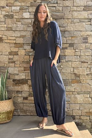 Cyril Crinkle Balloon Pant Navy